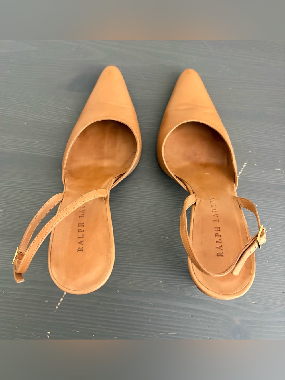 Ralph Lauren Slingback Tortoise Heels Leather Shoes Tan US 9 - Picture 9 of 14